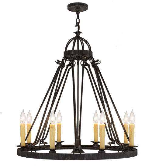 Meyda Lighting Lakeshore 36" 9-Light Antique Iron Gate Chandelier With Ivory Faux Candlelight