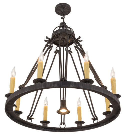 Meyda Lighting Lakeshore 36" 9-Light Antique Iron Gate Chandelier With Ivory Faux Candlelight