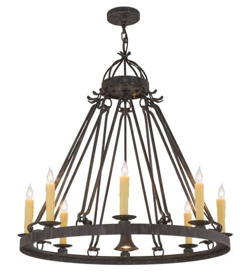 Meyda Lighting Lakeshore 36" 9-Light Antique Iron Gate Chandelier With Ivory Faux Candlelight