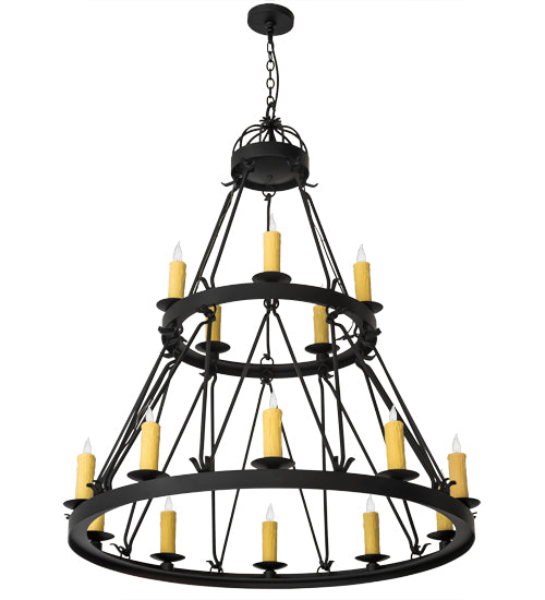 Meyda Lighting Lakeshore 48" 15-Light Satin Black Wrought Chandelier With Ivory Faux Candlelight