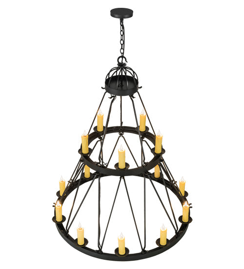 Meyda Lighting Lakeshore 48" 15-Light Satin Black Wrought Chandelier With Ivory Faux Candlelight