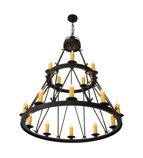 Meyda Lighting Lakeshore 48" 15-Light Satin Black Wrought Chandelier With Ivory Faux Candlelight