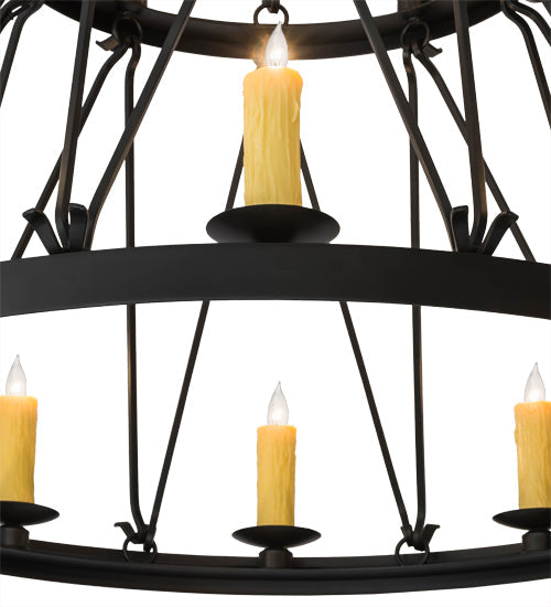 Meyda Lighting Lakeshore 48" 15-Light Satin Black Wrought Chandelier With Ivory Faux Candlelight