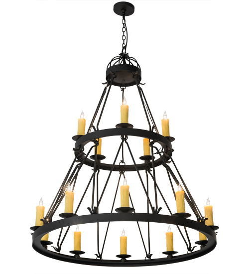 Meyda Lighting Lakeshore 48" 15-Light Satin Black Wrought Chandelier With Ivory Faux Candlelight