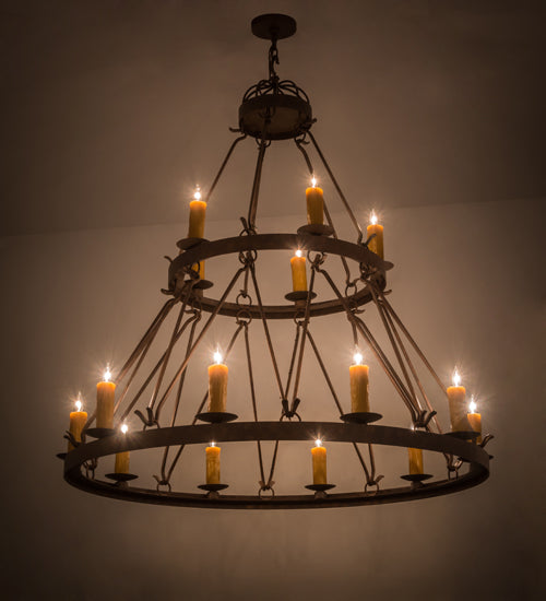 Meyda Lighting Lakeshore 54" 15-Light 2-Tier Antique Rust Chandelier With Amber Faux Candlelight