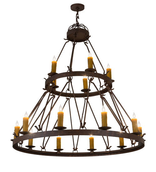Meyda Lighting Lakeshore 54" 15-Light 2-Tier Antique Rust Chandelier With Amber Faux Candlelight