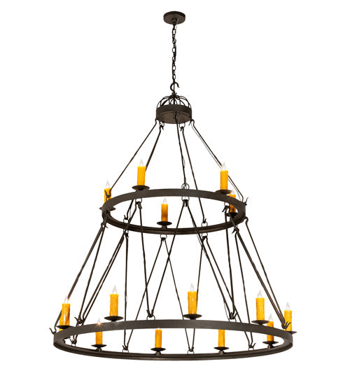 Meyda Lighting Lakeshore 62" 15-Light 2-Tier Wrought Iron Chandelier With Amber Faux Candlelight