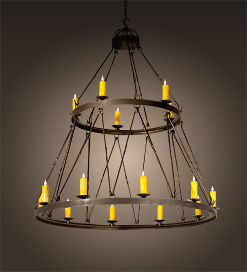 Meyda Lighting Lakeshore 62" 15-Light 2-Tier Wrought Iron Chandelier With Amber Faux Candlelight