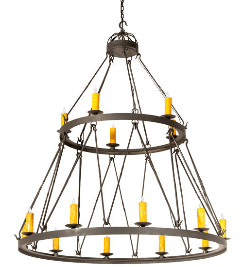 Meyda Lighting Lakeshore 62" 15-Light 2-Tier Wrought Iron Chandelier With Amber Faux Candlelight