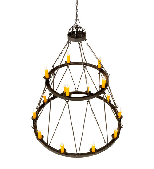 Meyda Lighting Lakeshore 62" 15-Light 2-Tier Wrought Iron Chandelier With Amber Faux Candlelight