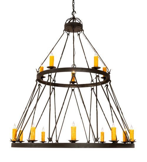 Meyda Lighting Lakeshore 62" 15-Light 2-Tier Wrought Iron Chandelier With Amber Faux Candlelight