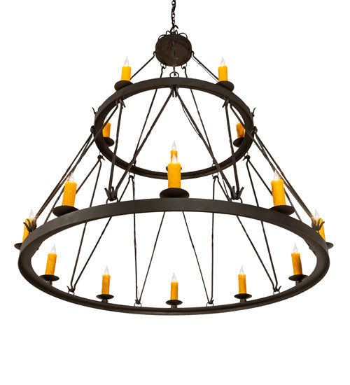 Meyda Lighting Lakeshore 62" 15-Light 2-Tier Wrought Iron Chandelier With Amber Faux Candlelight