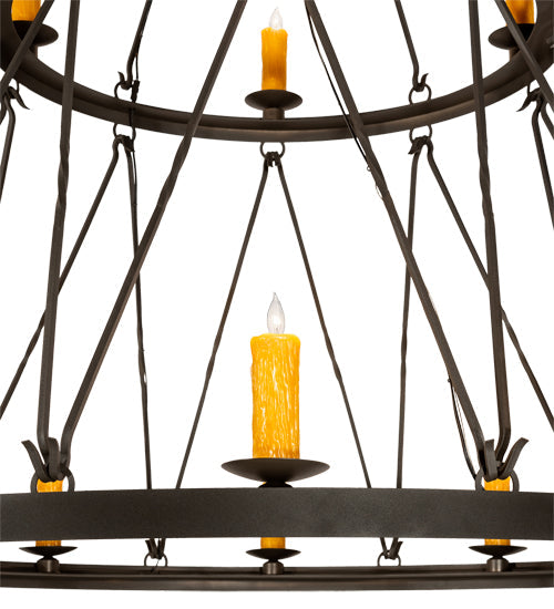 Meyda Lighting Lakeshore 62" 15-Light 2-Tier Wrought Iron Chandelier With Amber Faux Candlelight