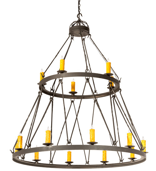 Meyda Lighting Lakeshore 62" 15-Light 2-Tier Wrought Iron Chandelier With Amber Faux Candlelight