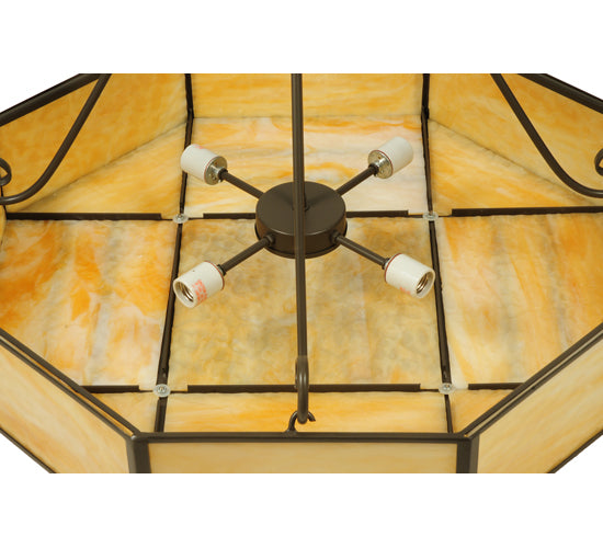 Meyda Lighting Lakeside 32"W x 22"H 4-Light Timeless Bronze Octagon Semi-flush Mount Ceiling Light With Beige Shade Glass