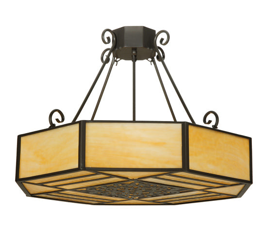 Meyda Lighting Lakeside 32"W x 22"H 4-Light Timeless Bronze Octagon Semi-flush Mount Ceiling Light With Beige Shade Glass