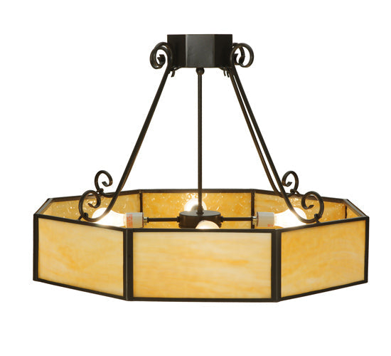 Meyda Lighting Lakeside 32"W x 22"H 4-Light Timeless Bronze Octagon Semi-flush Mount Ceiling Light With Beige Shade Glass