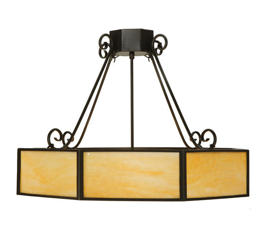 Meyda Lighting Lakeside 32"W x 22"H 4-Light Timeless Bronze Octagon Semi-flush Mount Ceiling Light With Beige Shade Glass