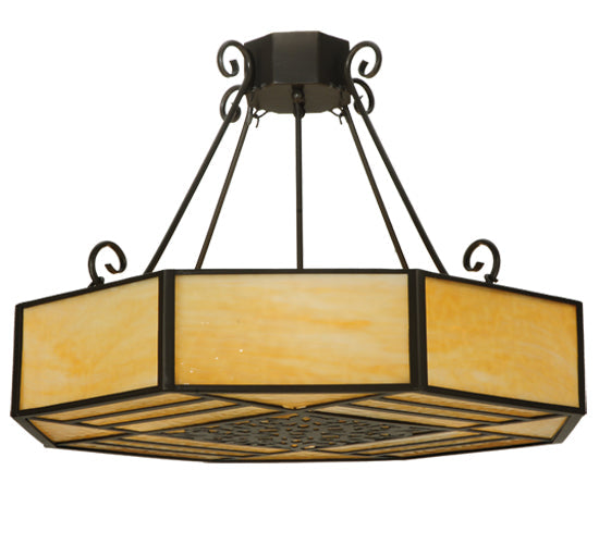 Meyda Lighting Lakeside 32"W x 22"H 4-Light Timeless Bronze Octagon Semi-flush Mount Ceiling Light With Beige Shade Glass