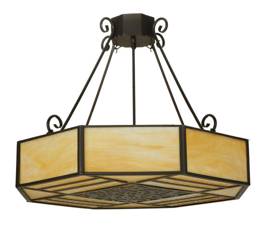 Meyda Lighting Lakeside 32"W x 25"H 4-Light Timeless Bronze Octagon Semi-flush Mount Ceiling Light With Beige Shade Glass