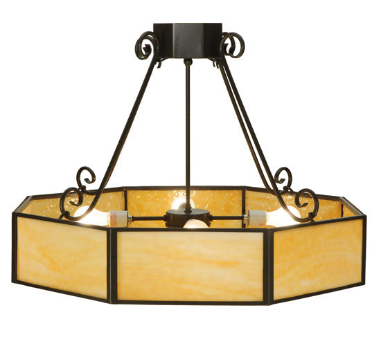 Meyda Lighting Lakeside 32"W x 25"H 4-Light Timeless Bronze Octagon Semi-flush Mount Ceiling Light With Beige Shade Glass