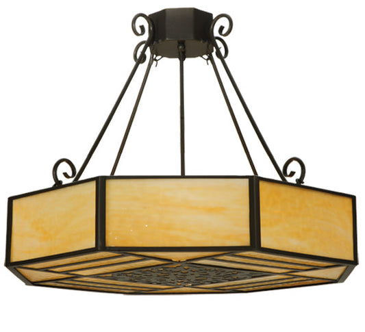 Meyda Lighting Lakeside 32"W x 25"H 4-Light Timeless Bronze Octagon Semi-flush Mount Ceiling Light With Beige Shade Glass