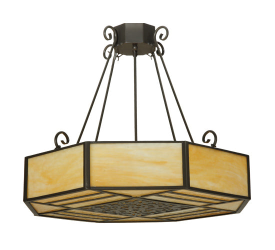 Meyda Lighting Lakeside 32"W x 30"H 4-Light Timeless Bronze Octagon Semi-flush Mount Ceiling Light With Beige Shade Glass