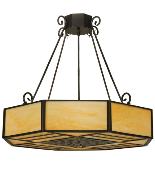 Meyda Lighting Lakeside 32"W x 30"H 4-Light Timeless Bronze Octagon Semi-flush Mount Ceiling Light With Beige Shade Glass