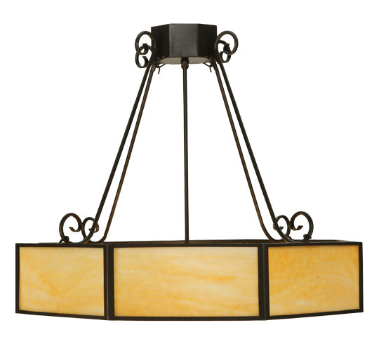 Meyda Lighting Lakeside 32"W x 30"H 4-Light Timeless Bronze Octagon Semi-flush Mount Ceiling Light With Beige Shade Glass