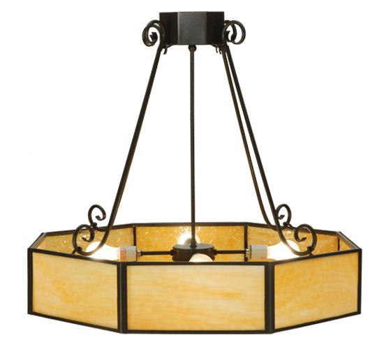 Meyda Lighting Lakeside 32"W x 30"H 4-Light Timeless Bronze Octagon Semi-flush Mount Ceiling Light With Beige Shade Glass