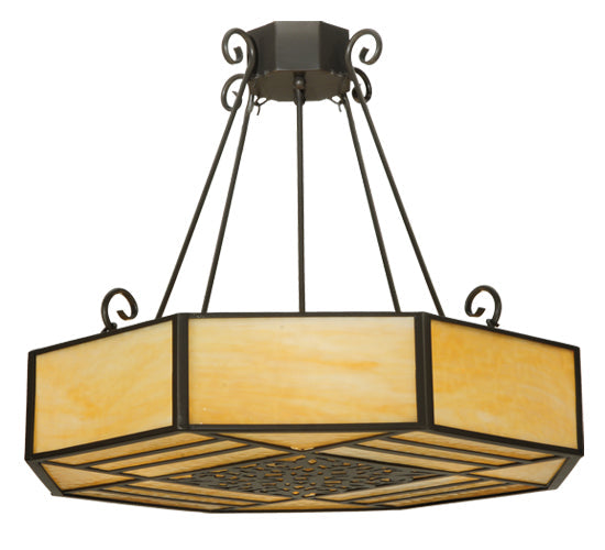 Meyda Lighting Lakeside 32"W x 30"H 4-Light Timeless Bronze Octagon Semi-flush Mount Ceiling Light With Beige Shade Glass