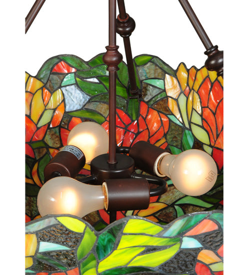 Meyda Lighting Lamella 20" 3-Light Mahogany Bronze Inverted Pendant Light With Multi-Colored Shade Glass