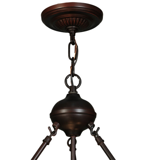 Meyda Lighting Lamella 20" 3-Light Mahogany Bronze Inverted Pendant Light With Multi-Colored Shade Glass
