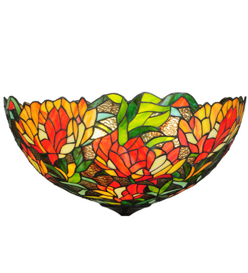Meyda Lighting Lamella 20" 3-Light Mahogany Bronze Inverted Pendant Light With Multi-Colored Shade Glass