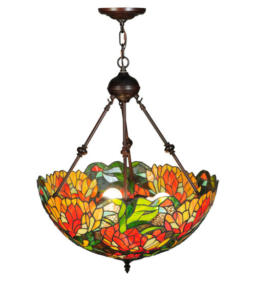 Meyda Lighting Lamella 20" 3-Light Mahogany Bronze Inverted Pendant Light With Multi-Colored Shade Glass
