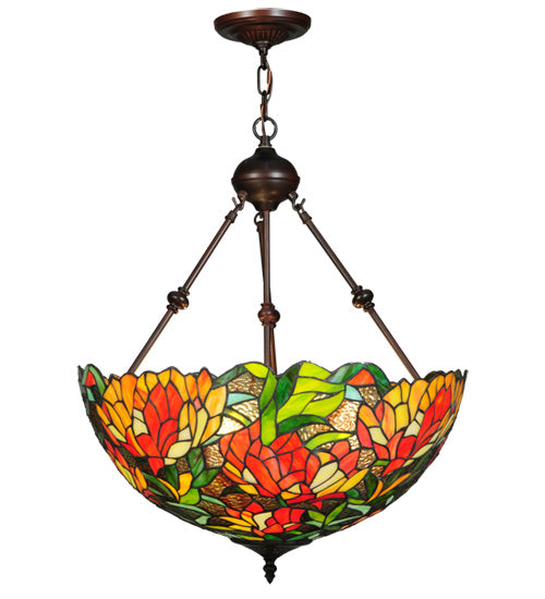 Meyda Lighting Lamella 20" 3-Light Mahogany Bronze Inverted Pendant Light With Multi-Colored Shade Glass