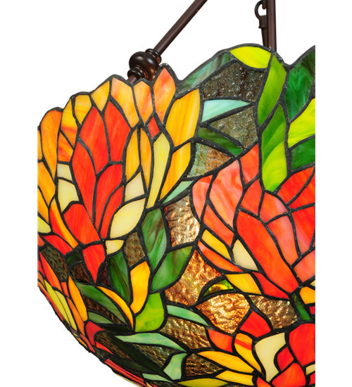 Meyda Lighting Lamella 20" 3-Light Mahogany Bronze Inverted Pendant Light With Multi-Colored Shade Glass