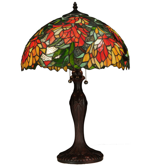 Meyda Lighting Lamella 23" 2-Light Mahogany Bronze Table Lamp With Multi-Colored Shade Glass