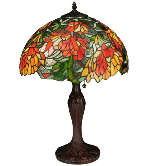 Meyda Lighting Lamella 23" 2-Light Mahogany Bronze Table Lamp With Multi-Colored Shade Glass
