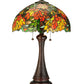 Meyda Lighting Lamella 25" 2-Light Mahogany Bronze Table Lamp With Green and Coral Shade Glass