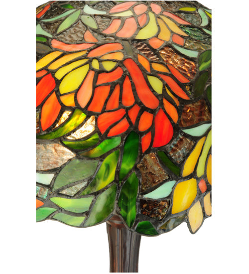 Meyda Lighting Lamella 25" 2-Light Mahogany Bronze Table Lamp With Green and Coral Shade Glass