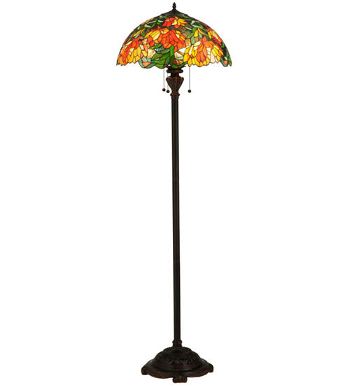 Meyda Lighting Lamella 66" 3-Light Mahogany Bronze Floor Lamp With Multi-Colored Shade Glass