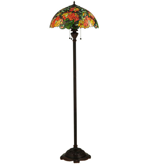 Meyda Lighting Lamella 66" 3-Light Mahogany Bronze Floor Lamp With Multi-Colored Shade Glass