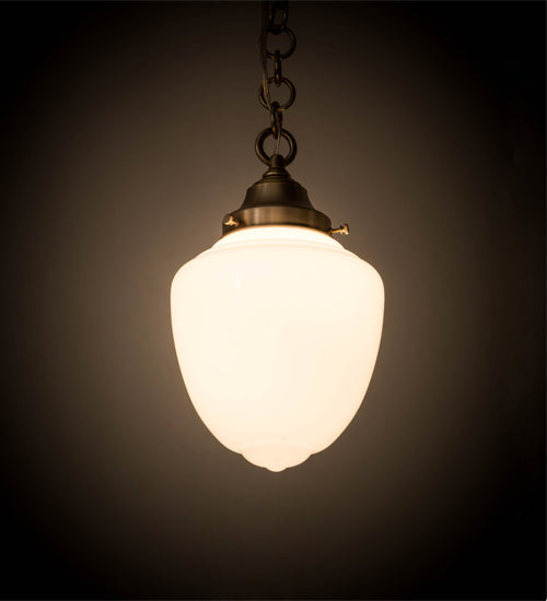 Meyda Lighting Lancaster 8" Antique Nickel Pendant Light With White Shade Glass