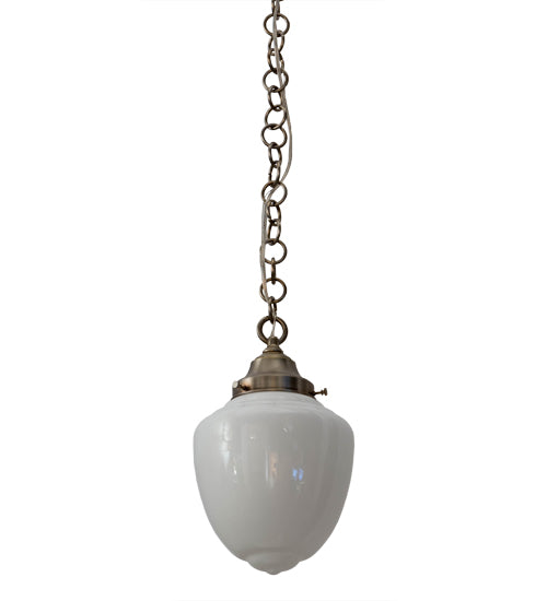 Meyda Lighting Lancaster 8" Antique Nickel Pendant Light With White Shade Glass