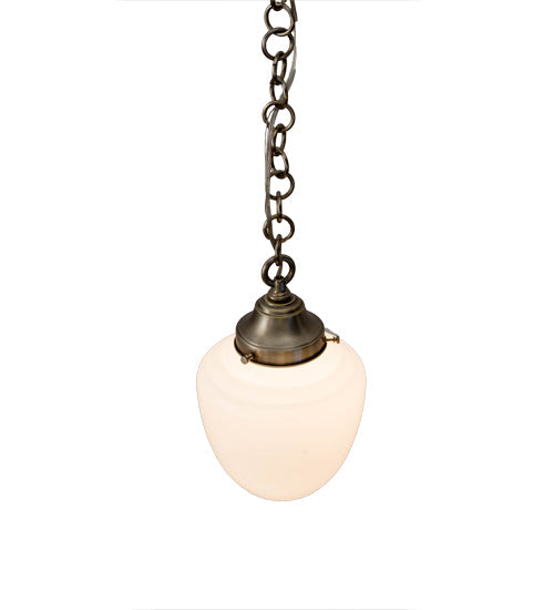 Meyda Lighting Lancaster 8" Antique Nickel Pendant Light With White Shade Glass