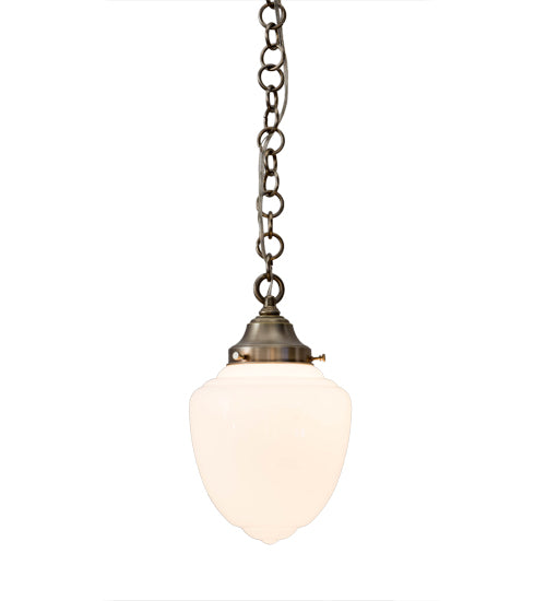 Meyda Lighting Lancaster 8" Antique Nickel Pendant Light With White Shade Glass