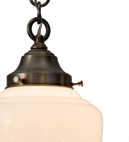 Meyda Lighting Lancaster 8" Antique Nickel Pendant Light With White Shade Glass