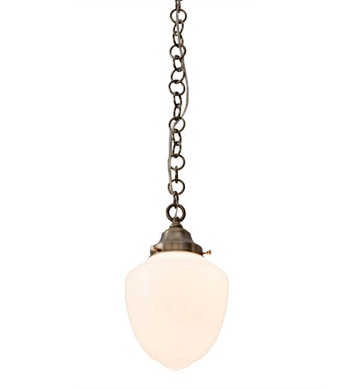 Meyda Lighting Lancaster 8" Antique Nickel Pendant Light With White Shade Glass