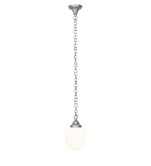Meyda Lighting Lancaster 8" Nickel Pendant Light With White Shade Glass